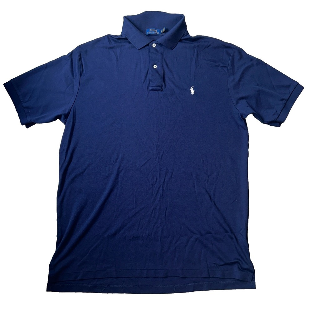 Polo Ralph Lauren Performance Polo Shirt Navy Blue Short Sleeve Size XLT EUC